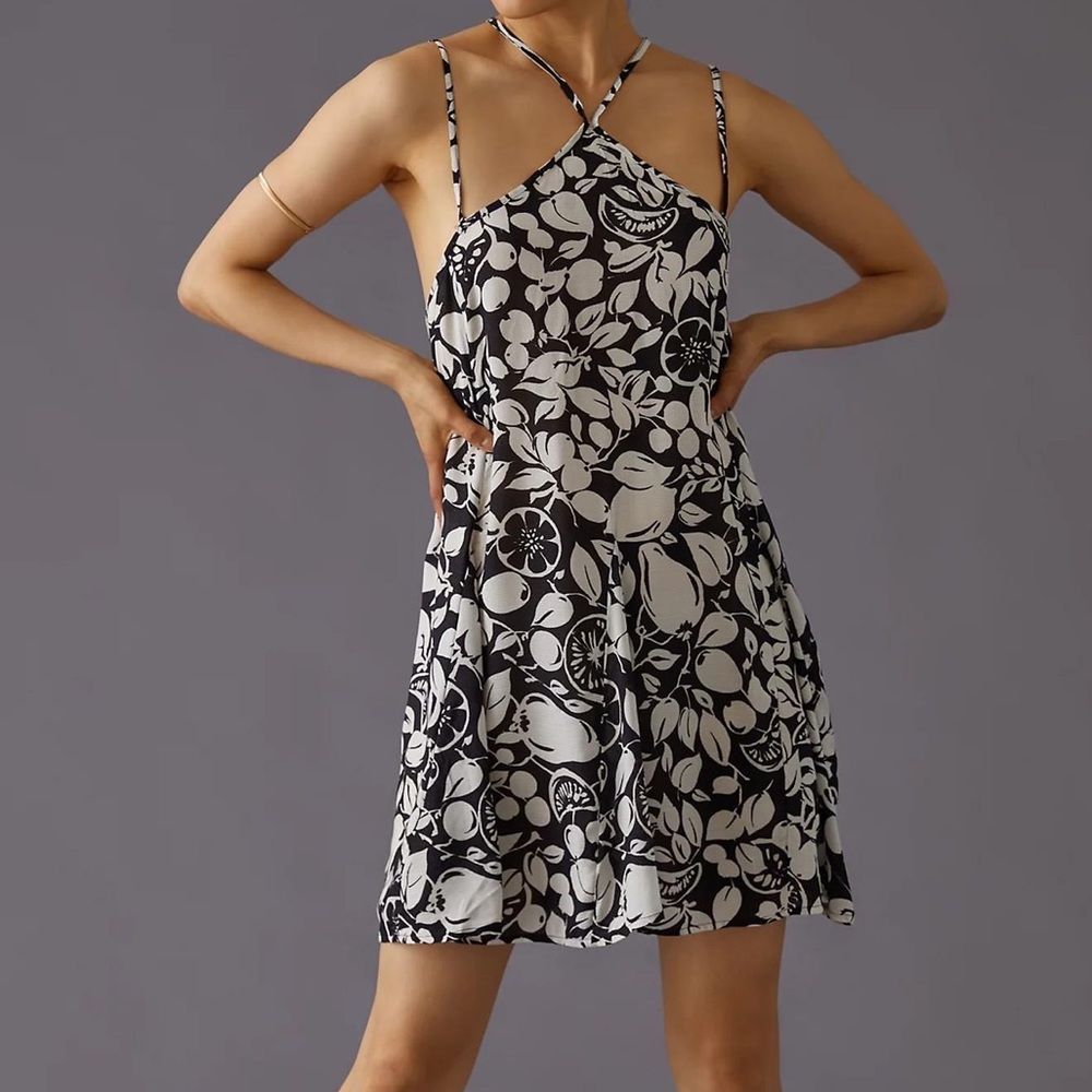 NWT Anthropologie Sheer Mini Dress Black Motif, Size L